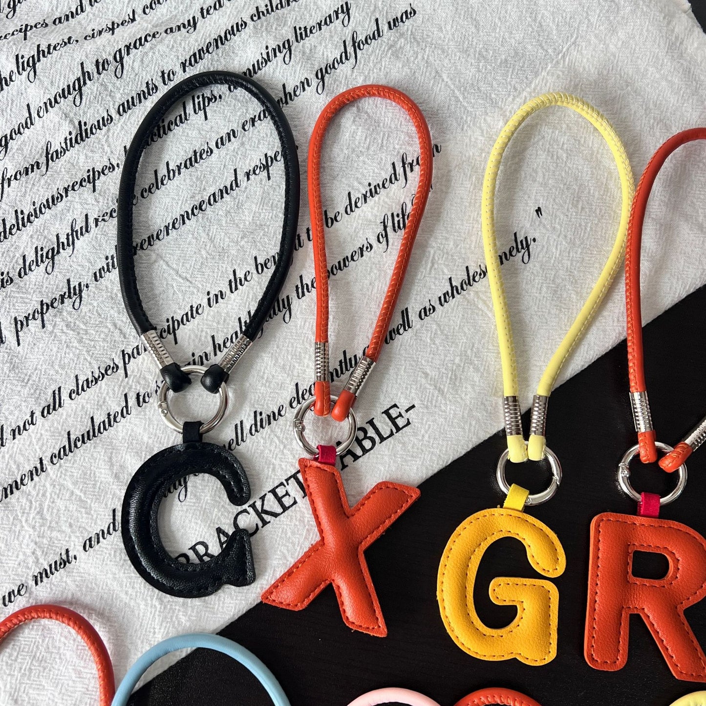 Pastel PU Leather Letter Lanyard Keychain