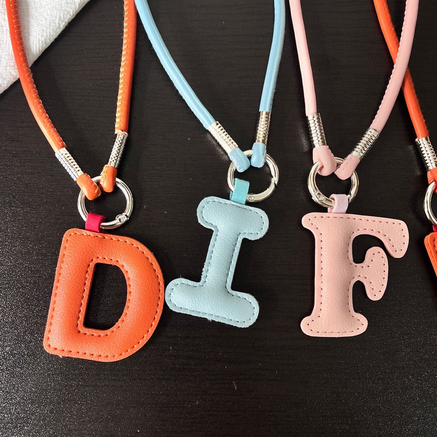 Pastel PU Leather Letter Lanyard Keychain