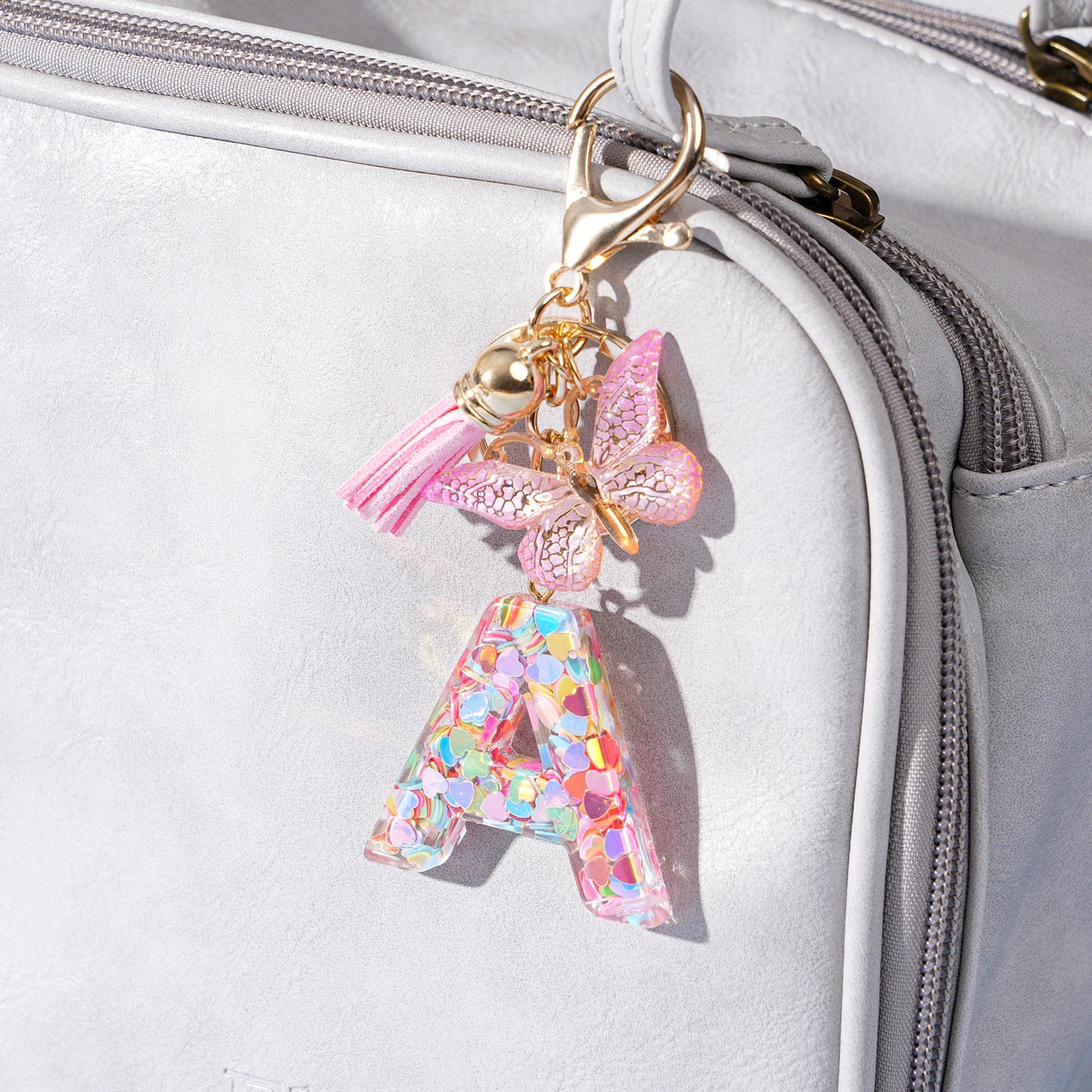 Pink Butterfly Letter Keychain