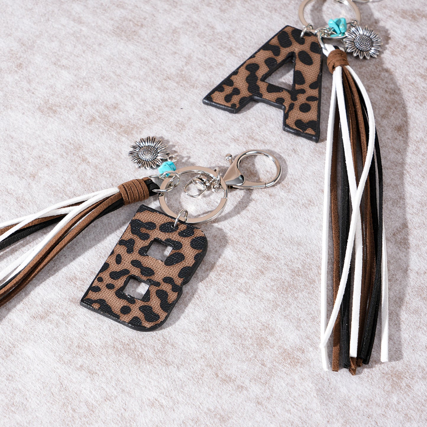 Leopard Vegan Letter Keychain with Faux Suede Tassel