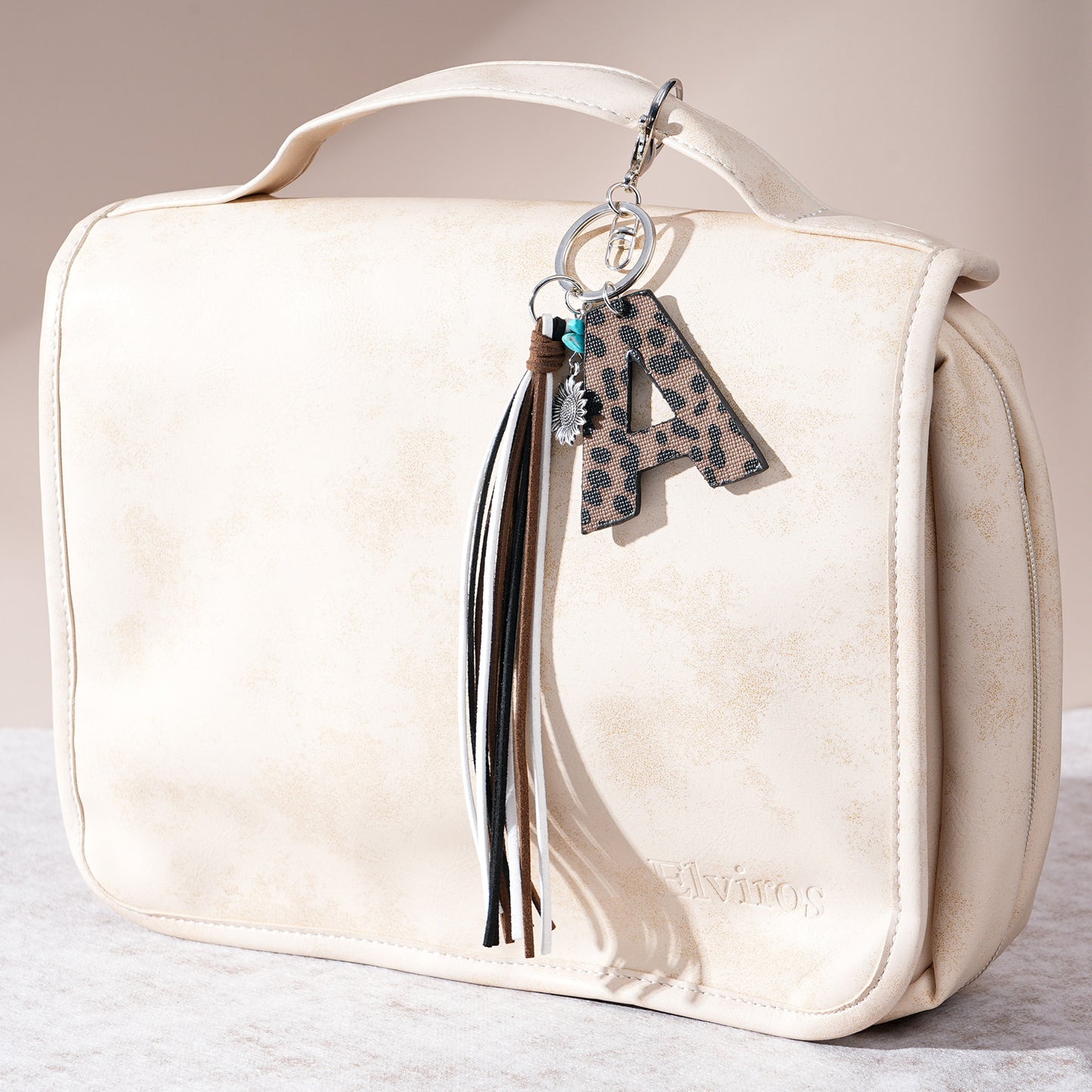 Leopard Vegan Letter Keychain with Faux Suede Tassel