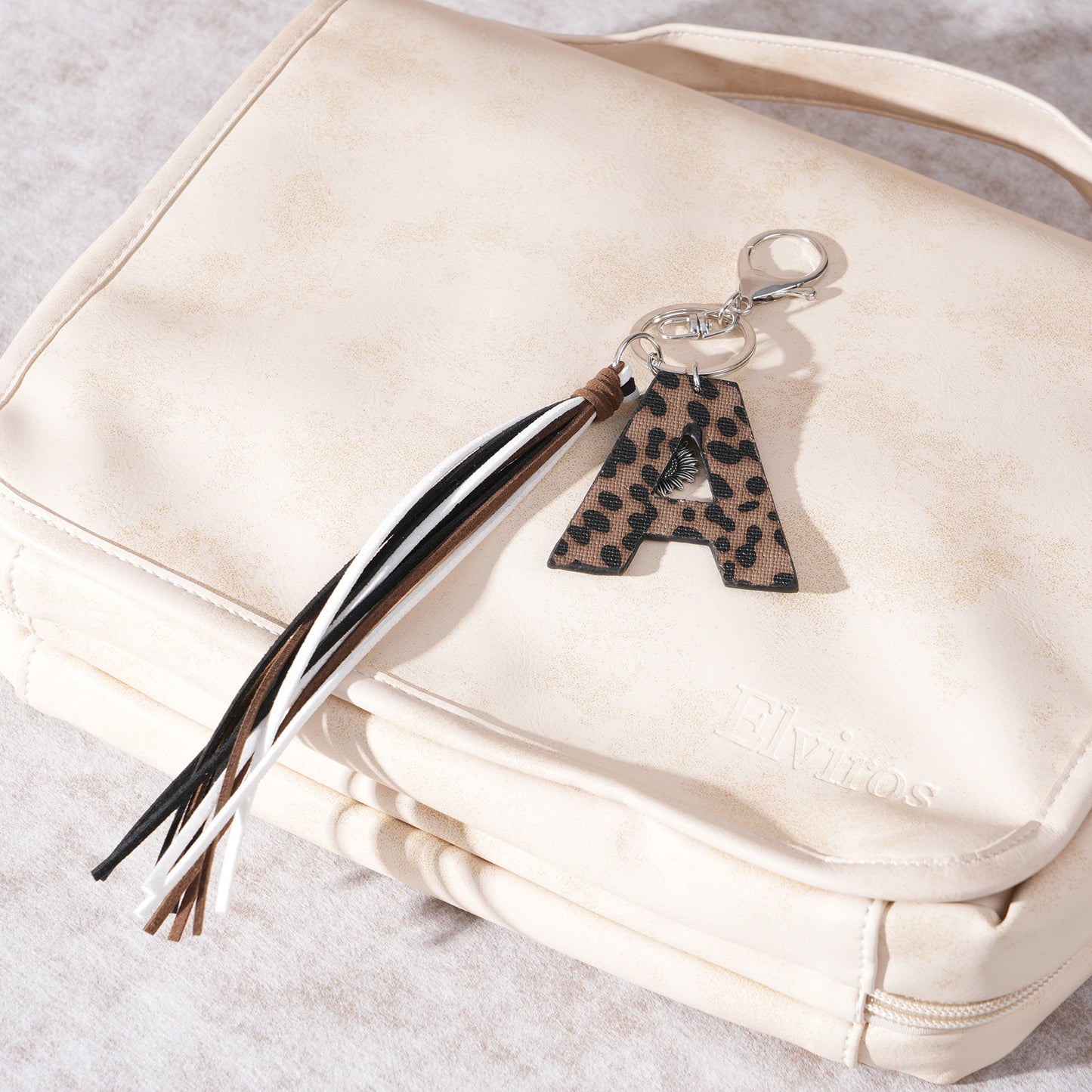 Leopard Vegan Letter Keychain with Faux Suede Tassel