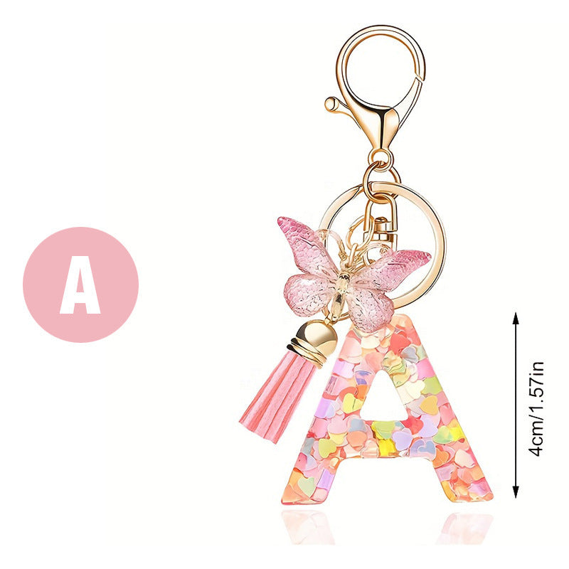 Pink Butterfly Letter Keychain