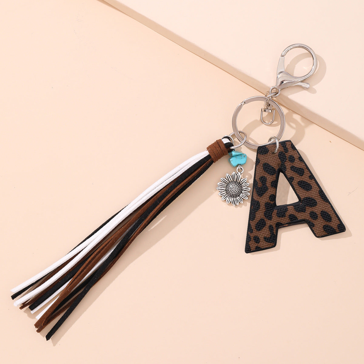 Leopard Vegan Letter Keychain with Faux Suede Tassel