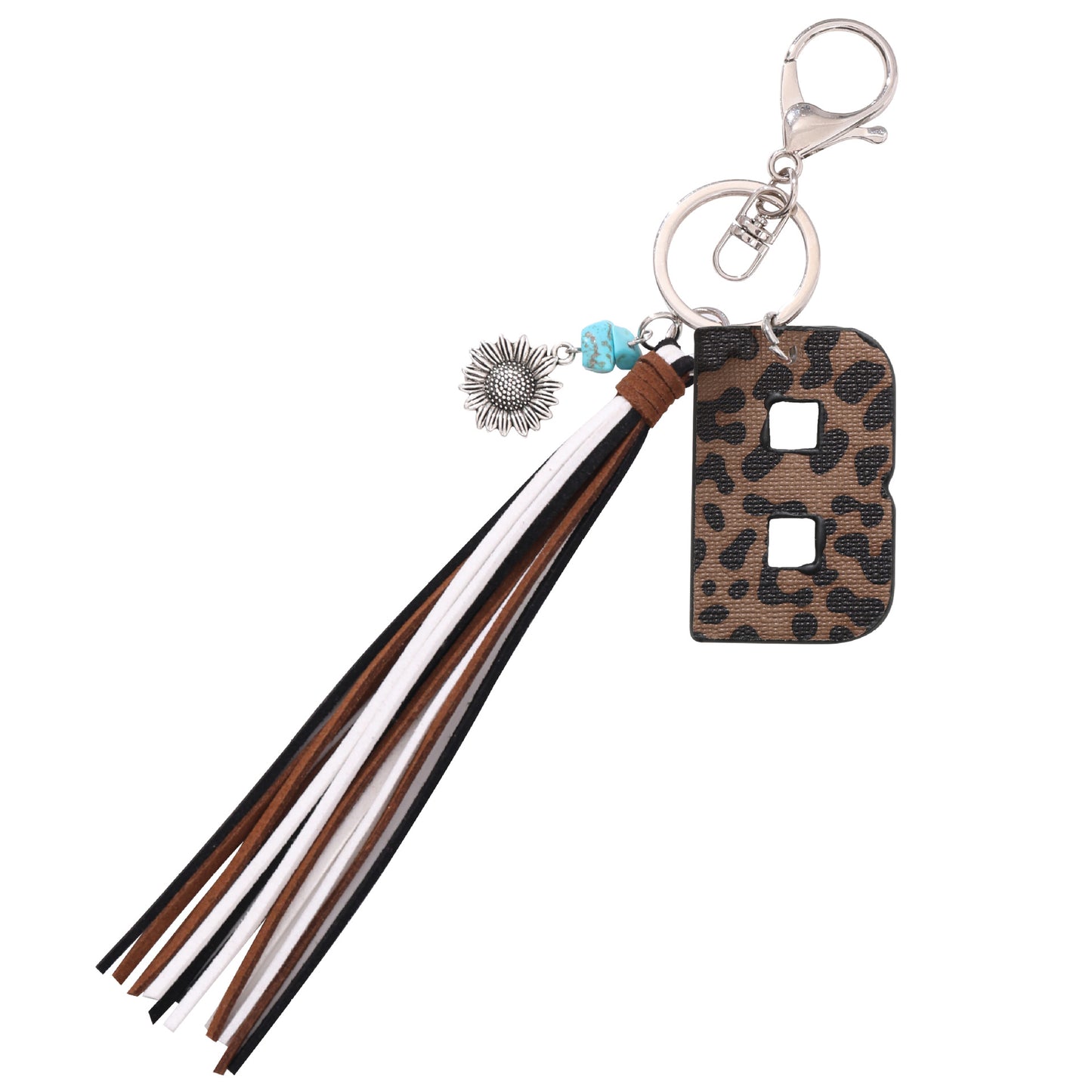 Leopard Vegan Letter Keychain with Faux Suede Tassel