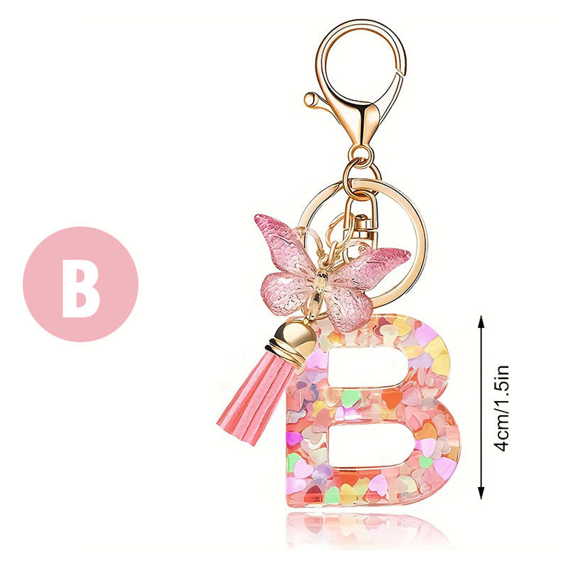 Pink Butterfly Letter Keychain