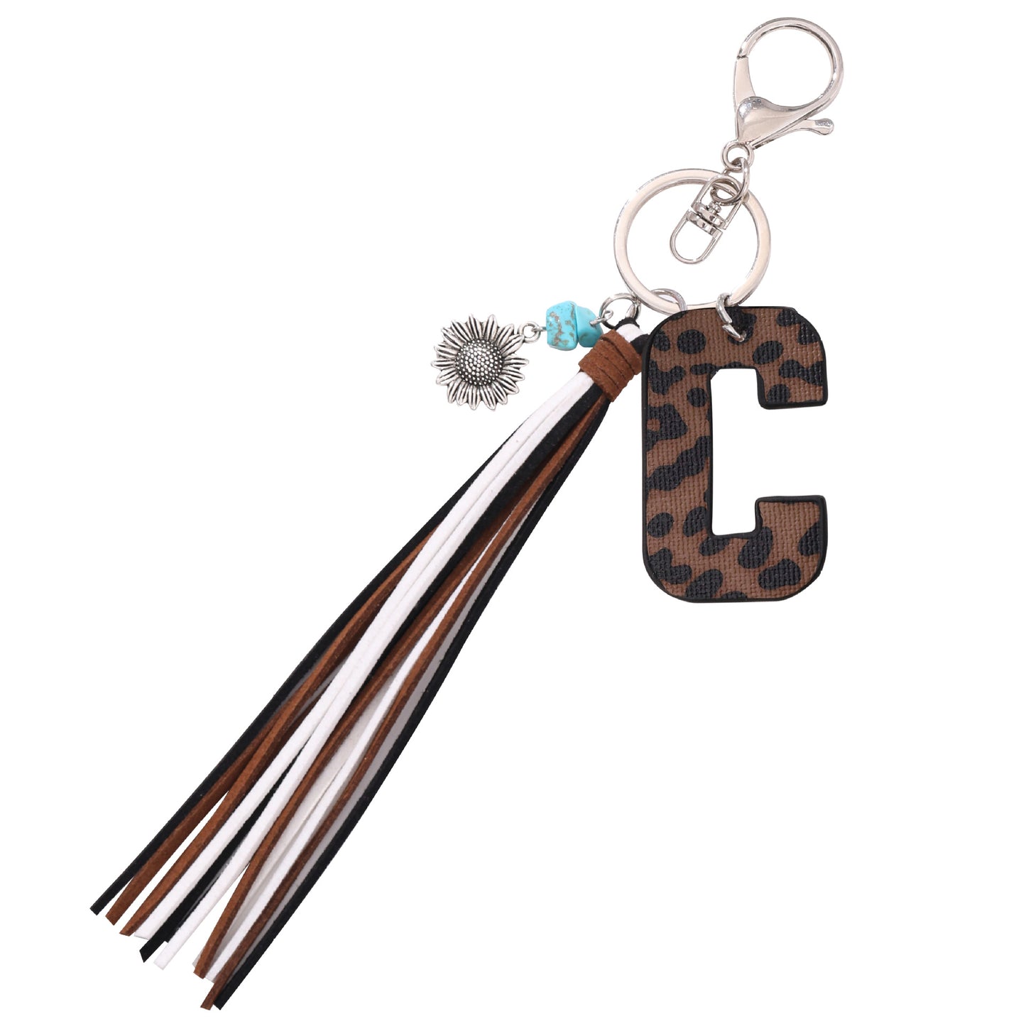 Leopard Vegan Letter Keychain with Faux Suede Tassel