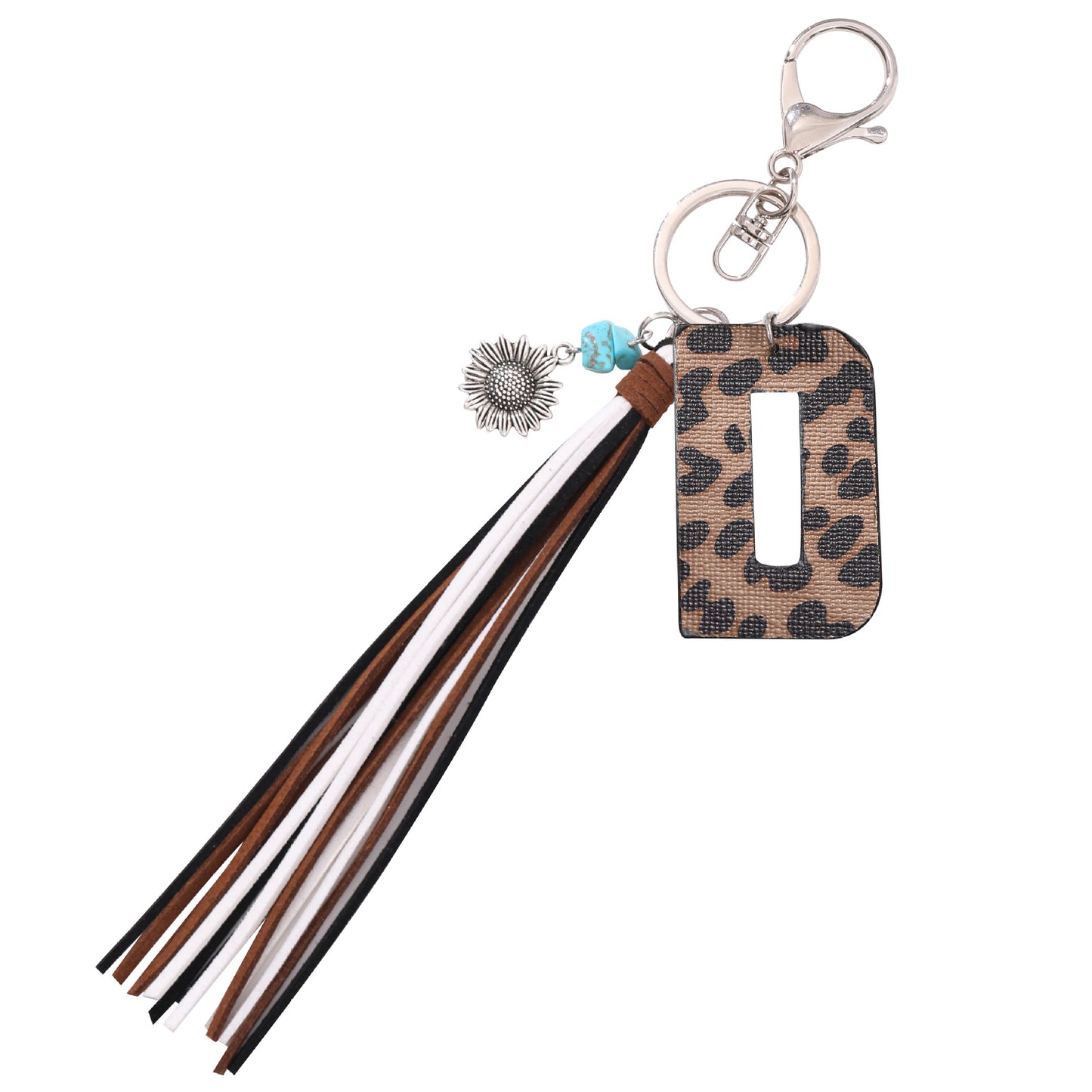Leopard Vegan Letter Keychain with Faux Suede Tassel