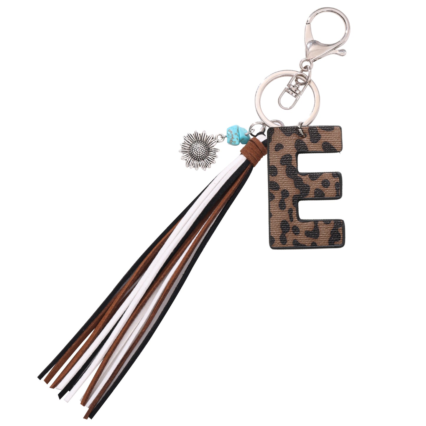Leopard Vegan Letter Keychain with Faux Suede Tassel