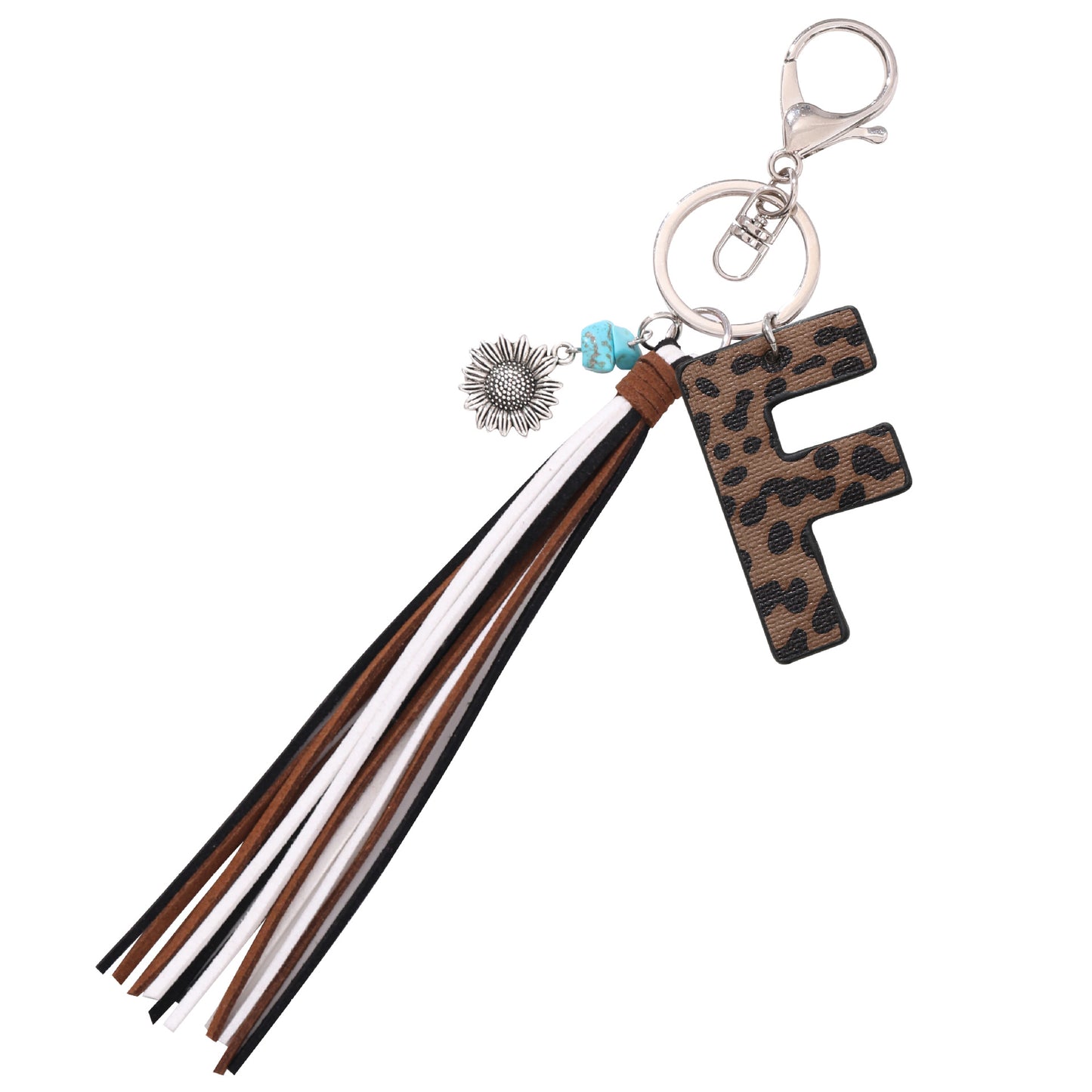 Leopard Vegan Letter Keychain with Faux Suede Tassel