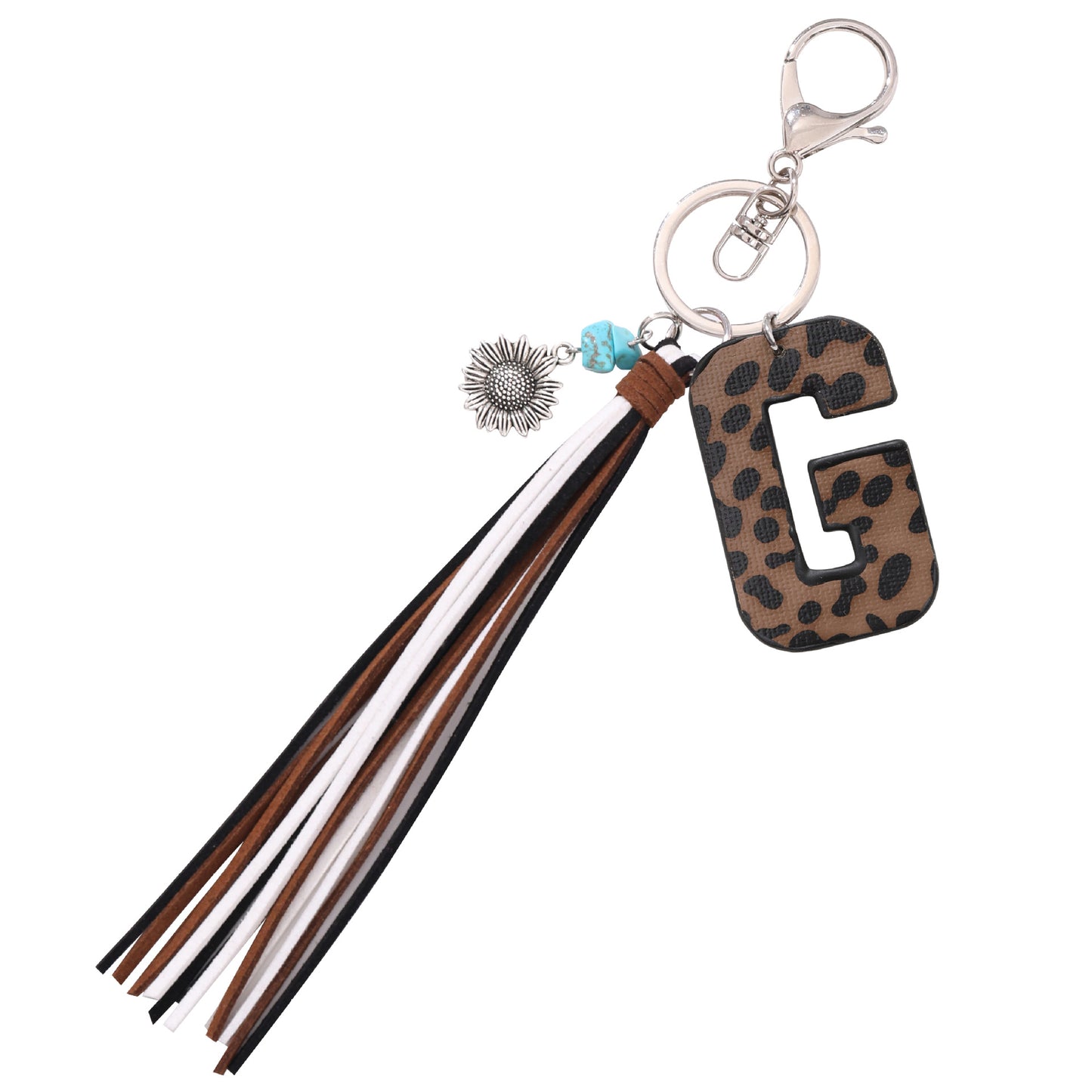 Leopard Vegan Letter Keychain with Faux Suede Tassel