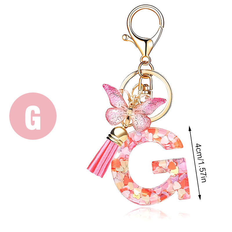 Pink Butterfly Letter Keychain
