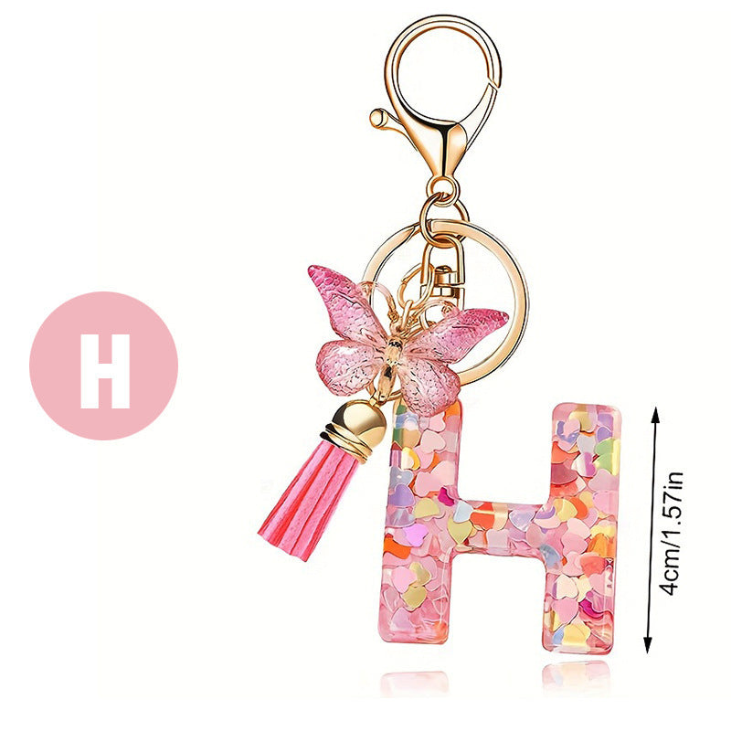 Pink Butterfly Letter Keychain