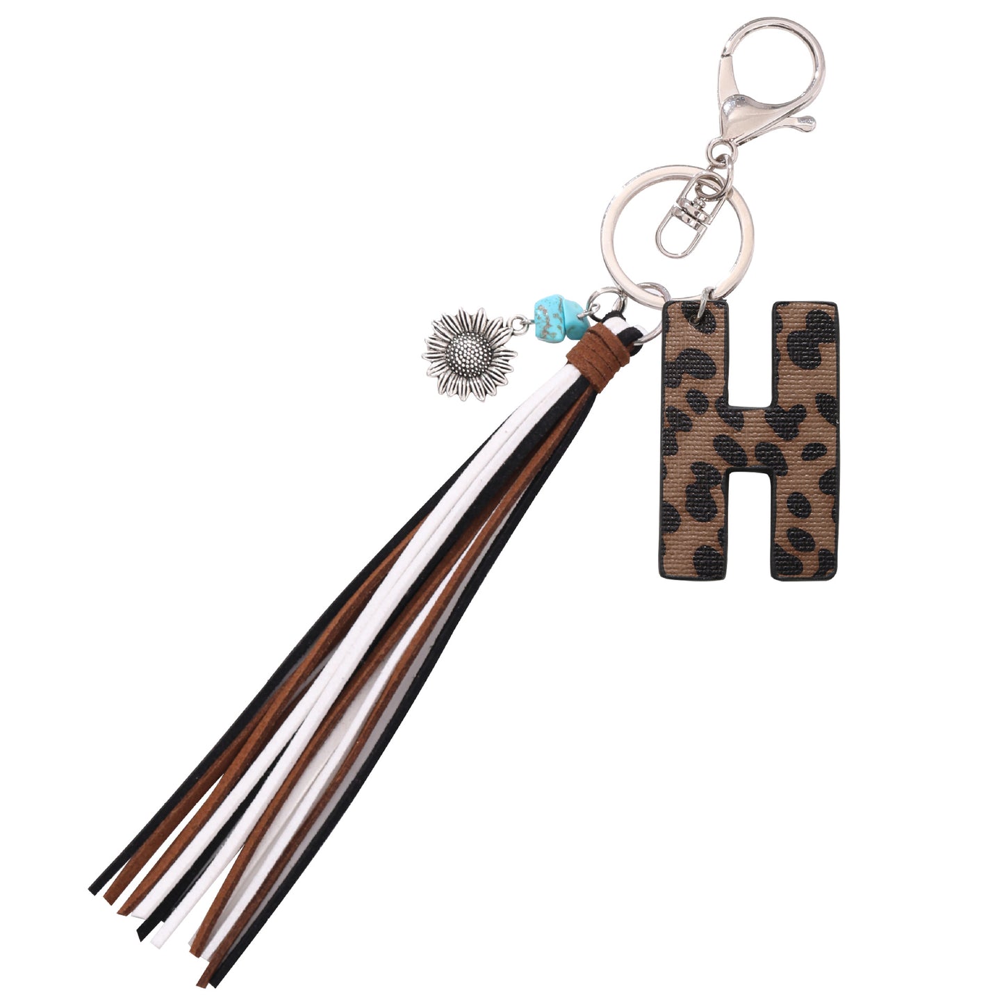 Leopard Vegan Letter Keychain with Faux Suede Tassel