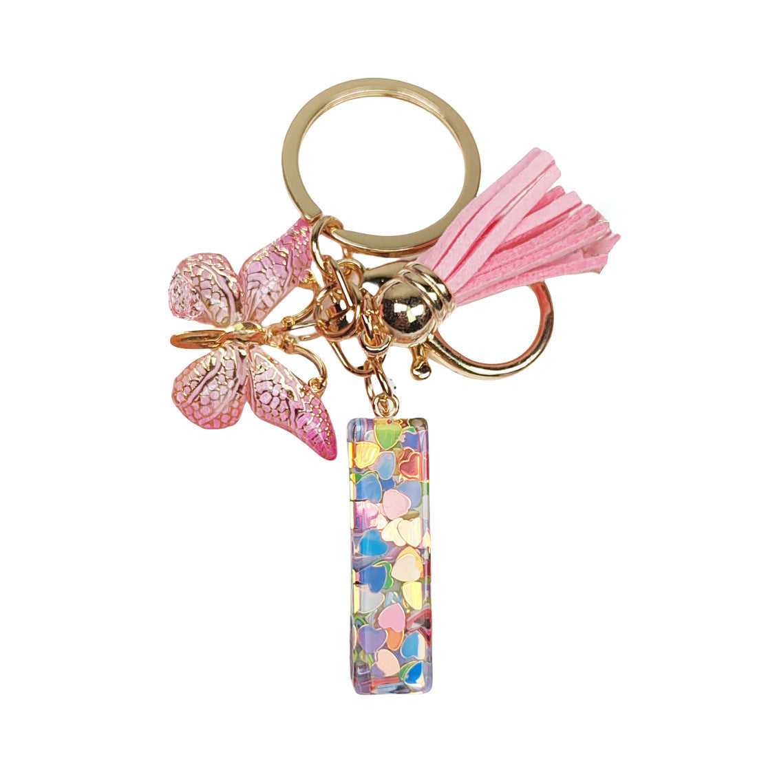 Pink Butterfly Letter Keychain
