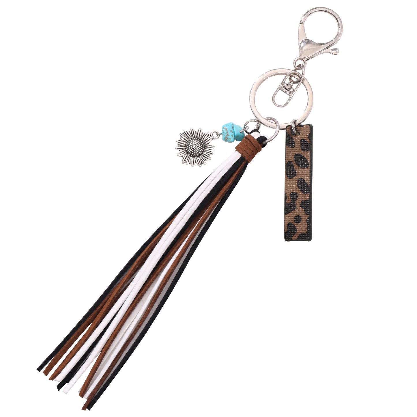 Leopard Vegan Letter Keychain with Faux Suede Tassel