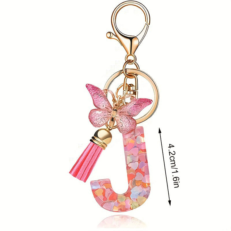 Pink Butterfly Letter Keychain