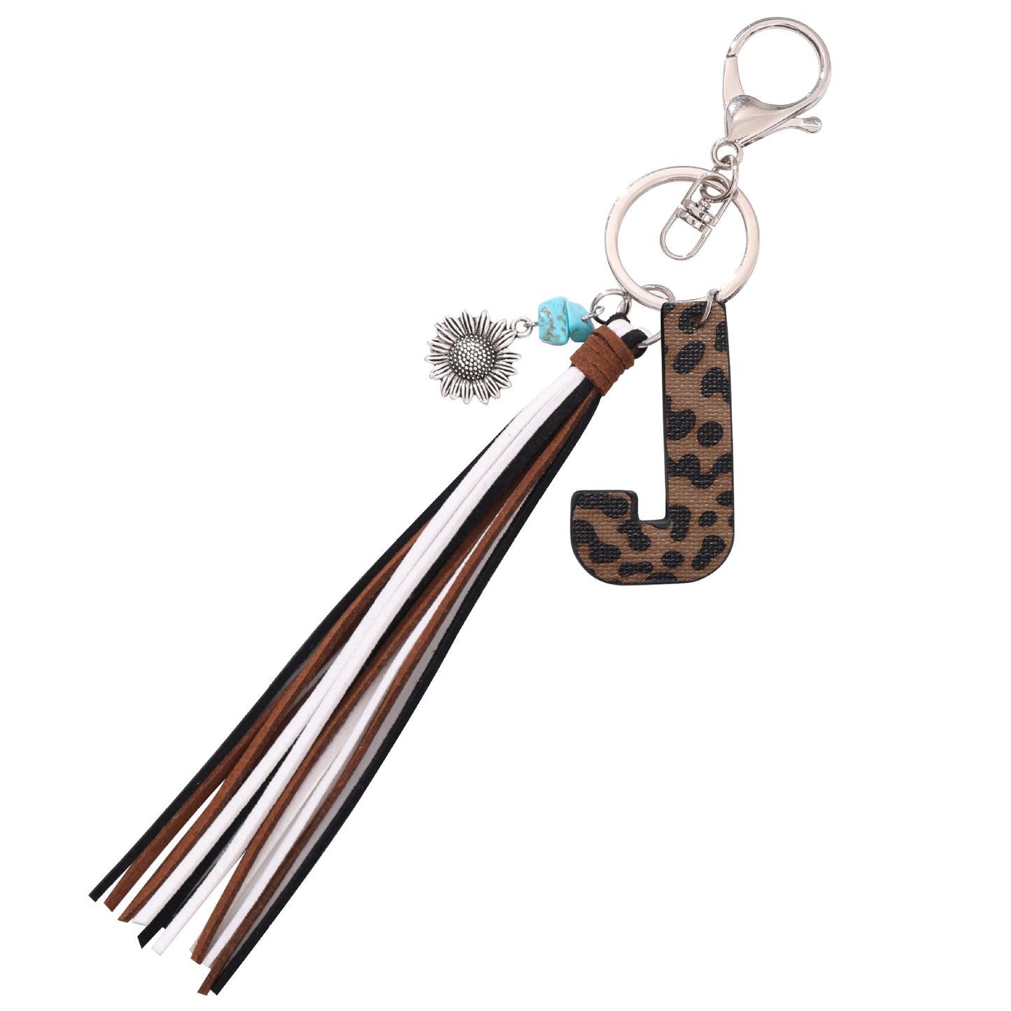 Leopard Vegan Letter Keychain with Faux Suede Tassel