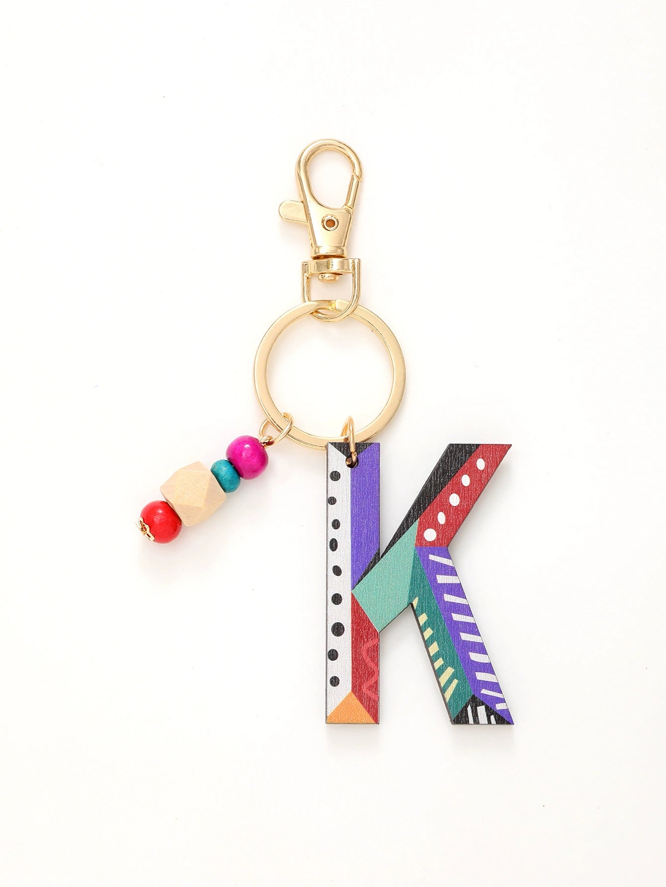 Colorful Wooden Letter Keychain with Beads