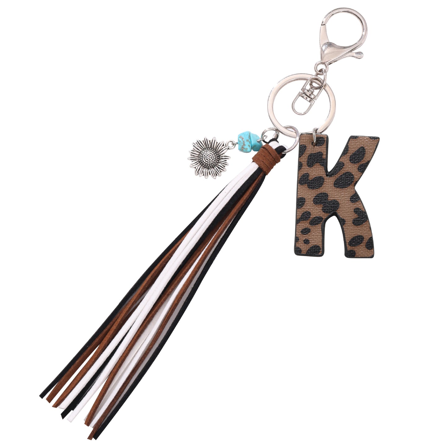 Leopard Vegan Letter Keychain with Faux Suede Tassel