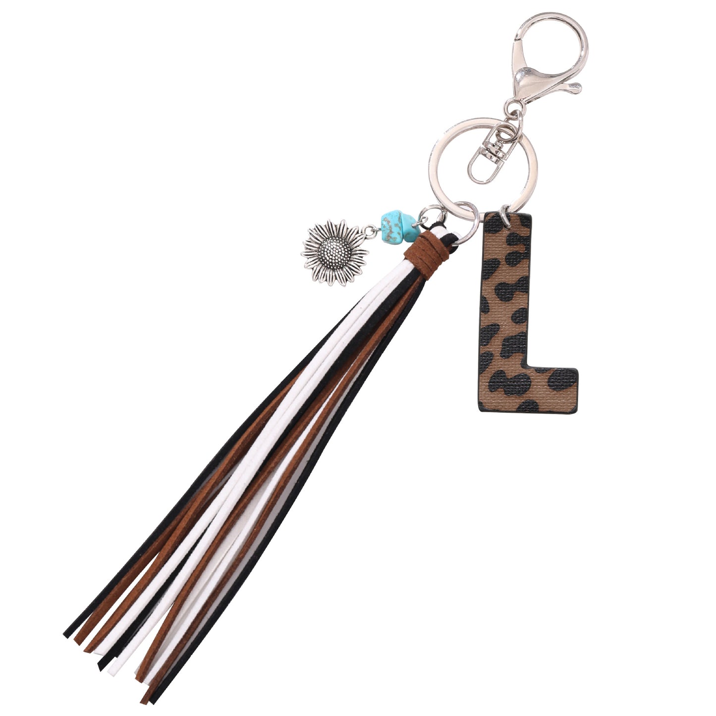 Leopard Vegan Letter Keychain with Faux Suede Tassel