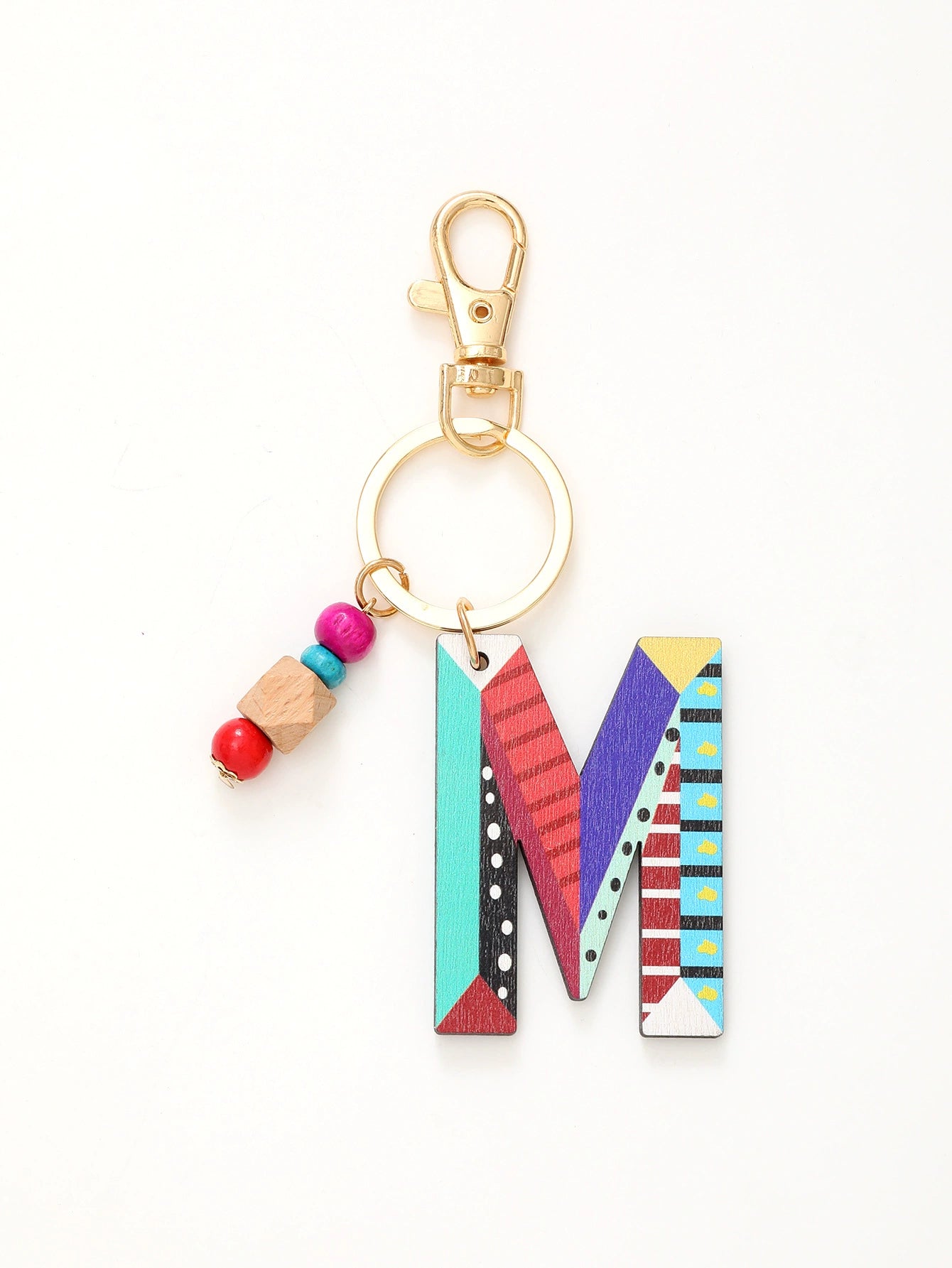Colorful Wooden Letter Keychain with Beads