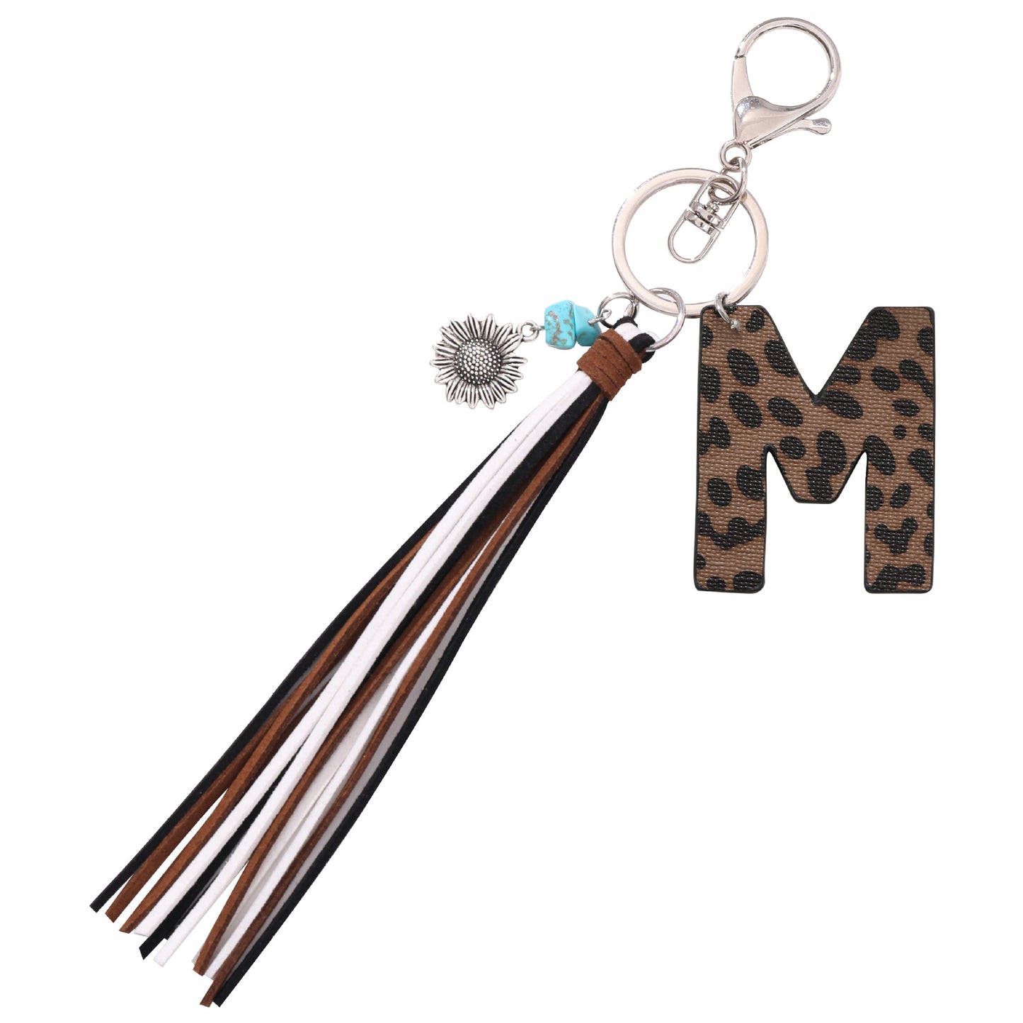Leopard Vegan Letter Keychain with Faux Suede Tassel