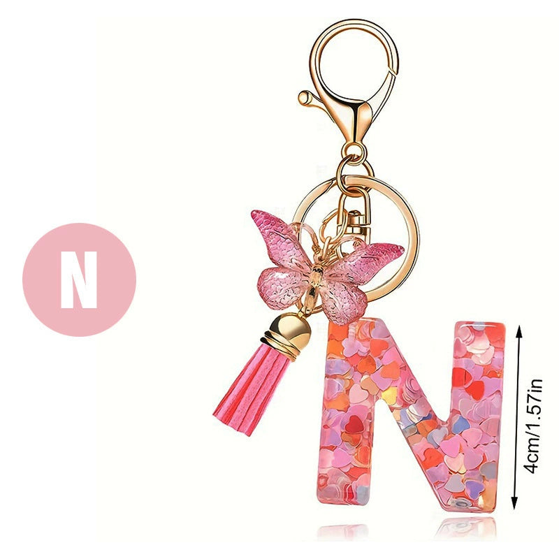 Pink Butterfly Letter Keychain