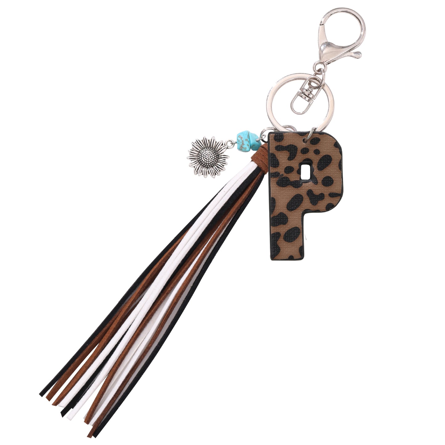 Leopard Vegan Letter Keychain with Faux Suede Tassel
