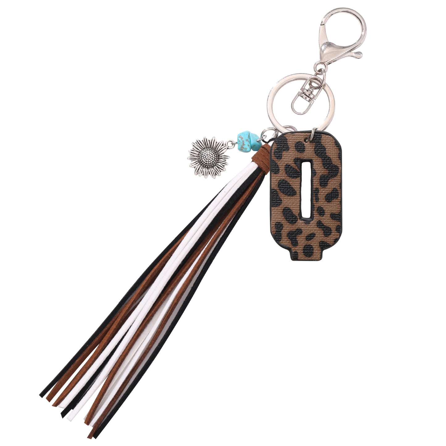 Leopard Vegan Letter Keychain with Faux Suede Tassel
