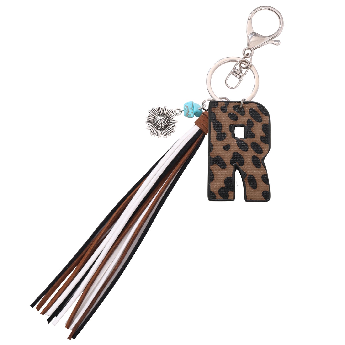 Leopard Vegan Letter Keychain with Faux Suede Tassel