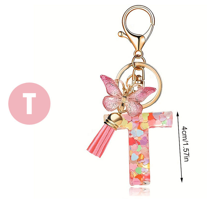 Pink Butterfly Letter Keychain