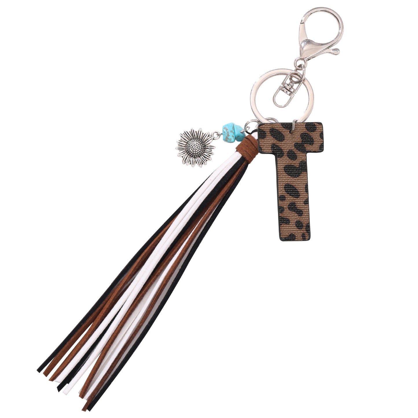 Leopard Vegan Letter Keychain with Faux Suede Tassel