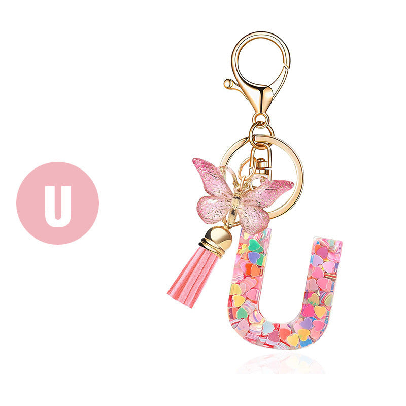 Pink Butterfly Letter Keychain
