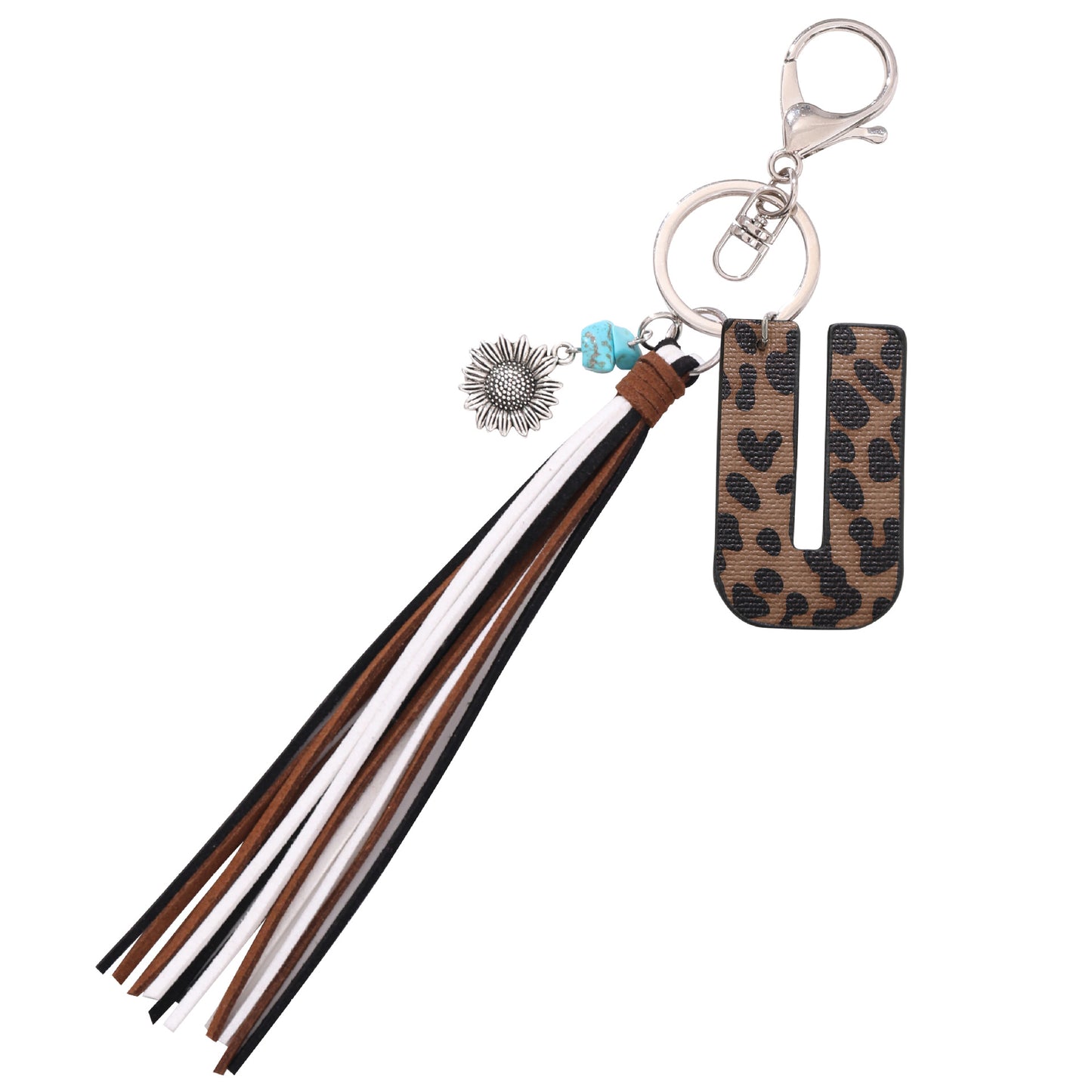 Leopard Vegan Letter Keychain with Faux Suede Tassel