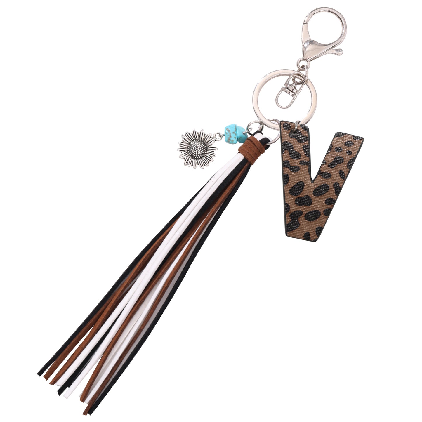 Leopard Vegan Letter Keychain with Faux Suede Tassel