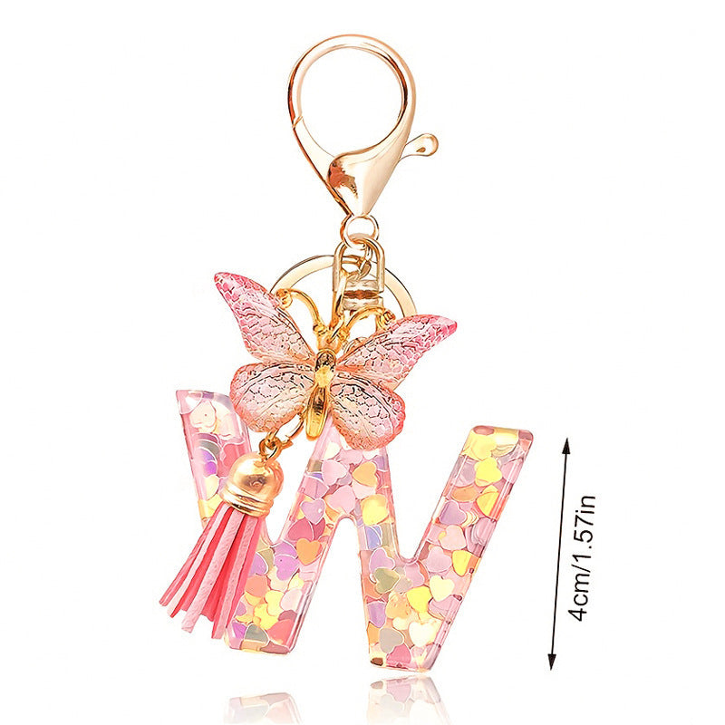 Pink Butterfly Letter Keychain