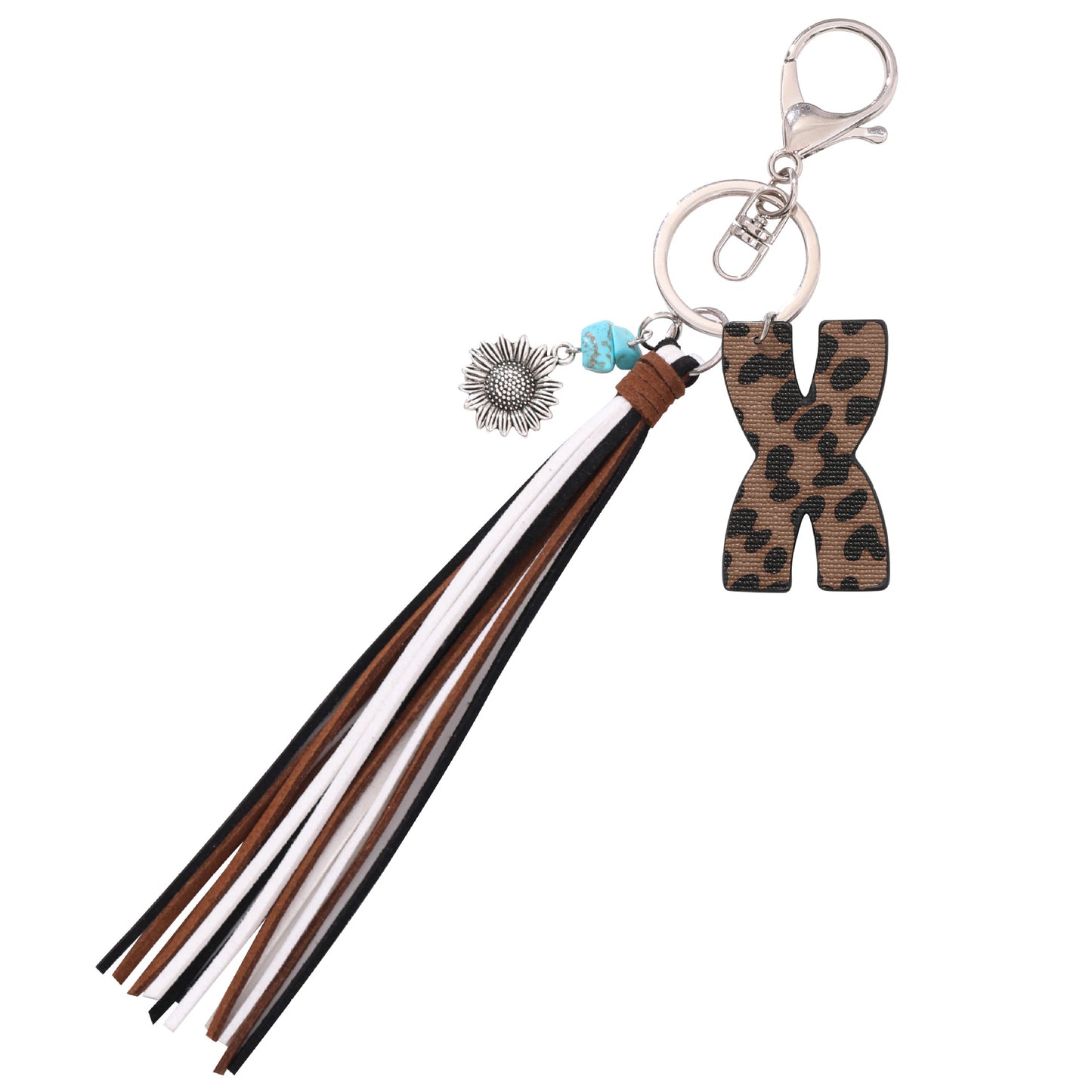 Leopard Vegan Letter Keychain with Faux Suede Tassel