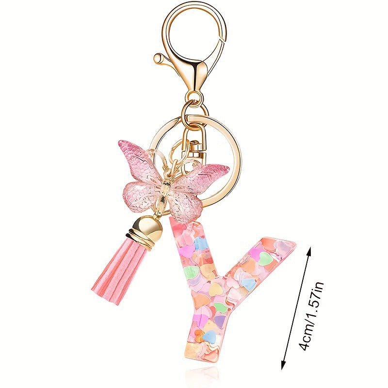 Pink Butterfly Letter Keychain