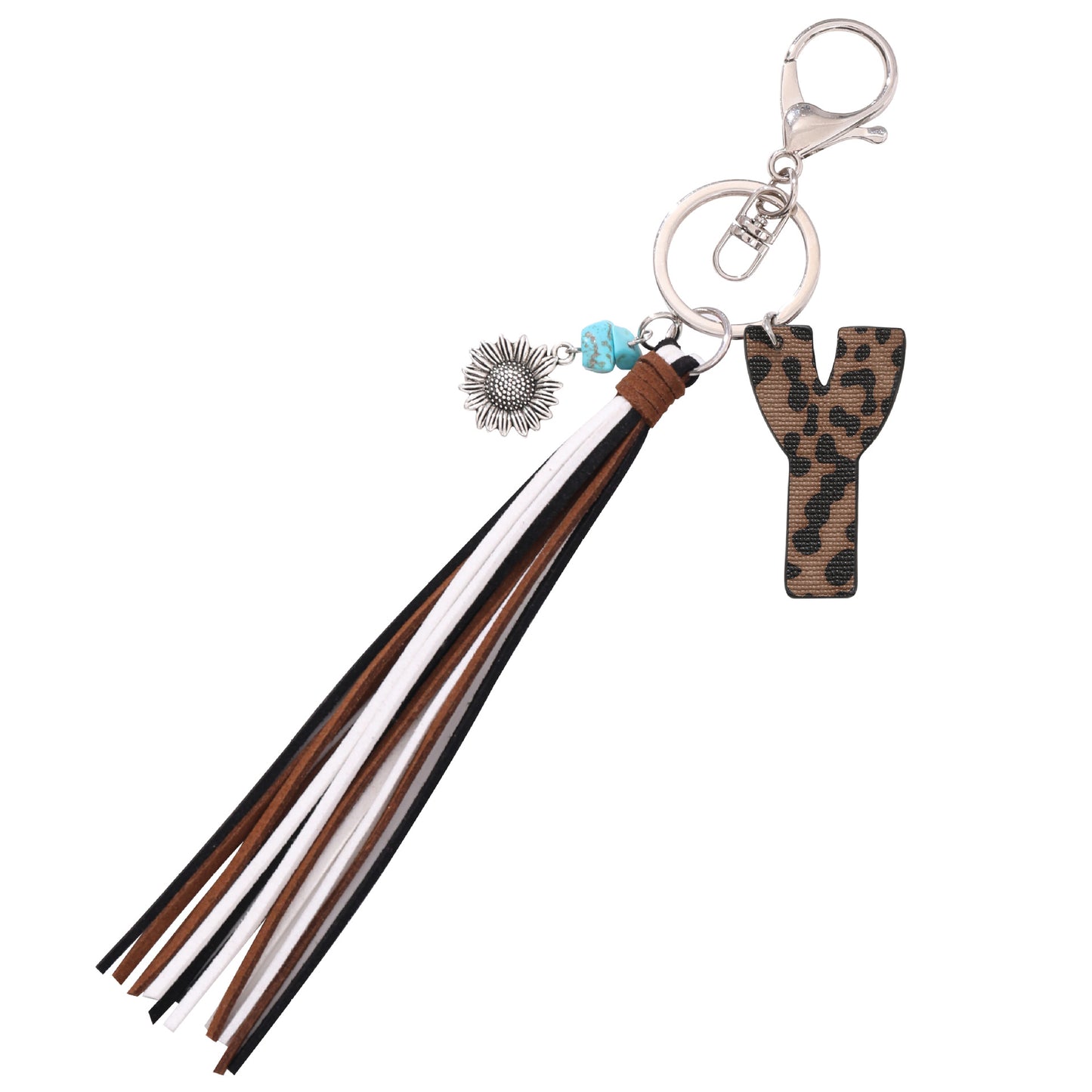 Leopard Vegan Letter Keychain with Faux Suede Tassel