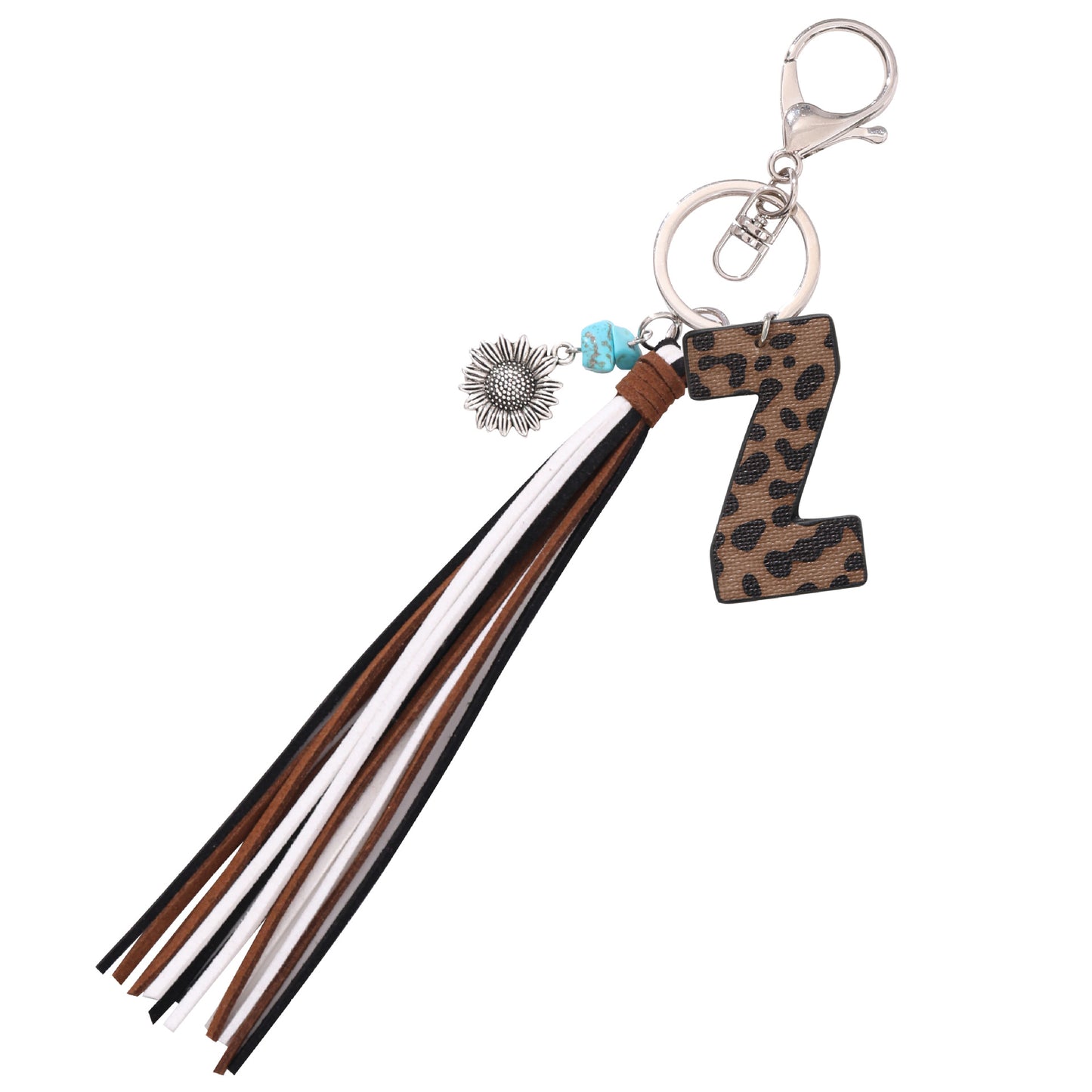 Leopard Vegan Letter Keychain with Faux Suede Tassel