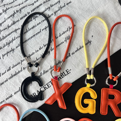 Pastel PU Leather Letter Lanyard Keychain