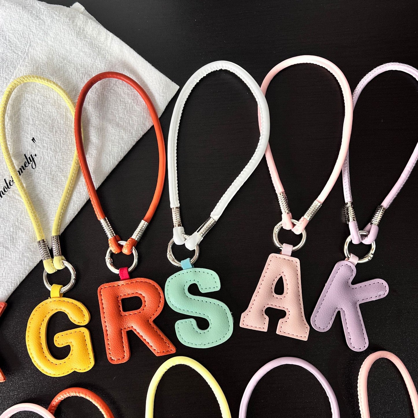 Pastel PU Leather Letter Lanyard Keychain