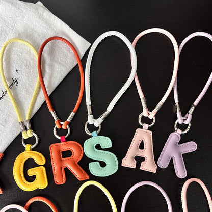 Pastel PU Leather Letter Lanyard Keychain