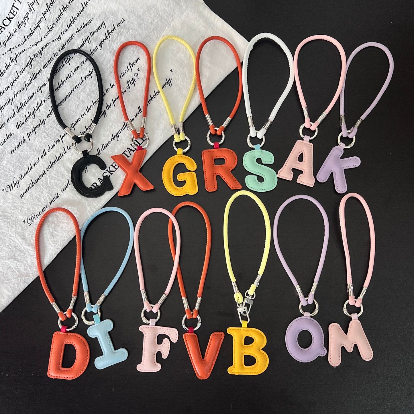 Pastel PU Leather Letter Lanyard Keychain