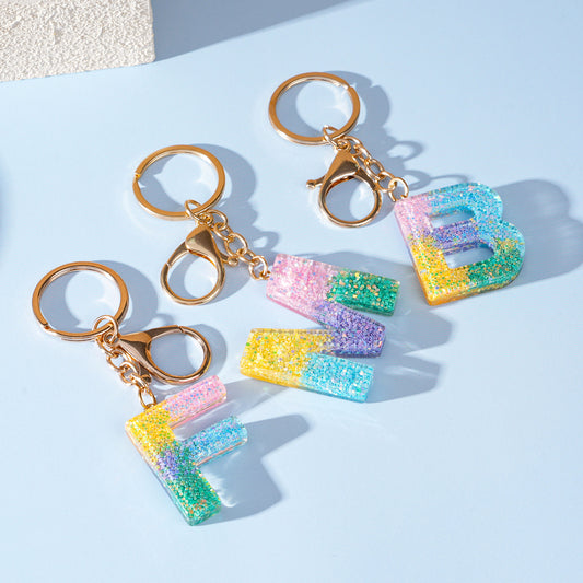 Rainbow Resin Letter Keychain