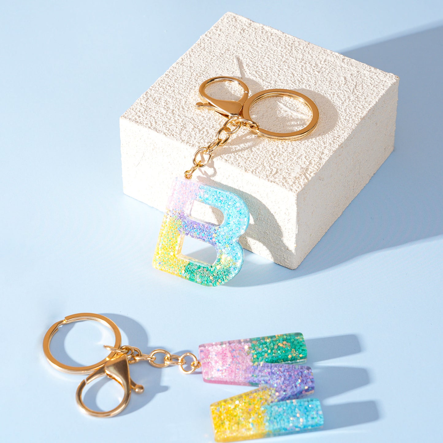 Rainbow Resin Letter Keychain