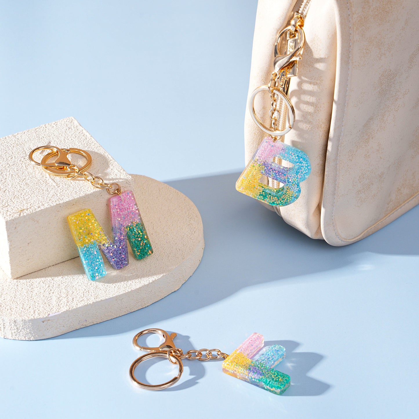Rainbow Resin Letter Keychain
