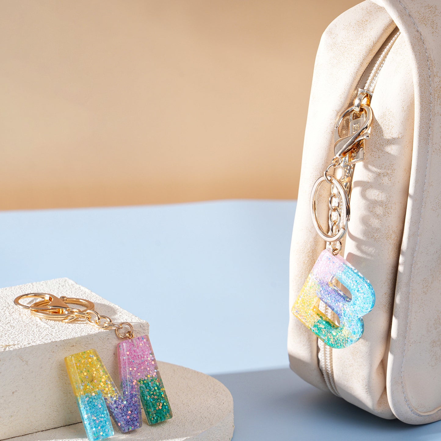 Rainbow Resin Letter Keychain