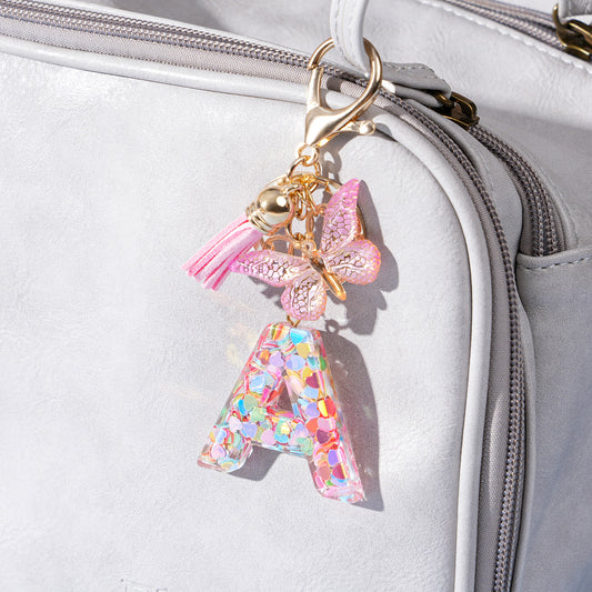Pink Butterfly Letter Keychain